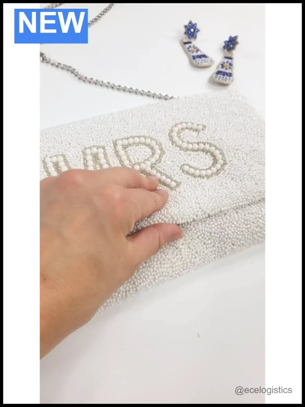 Beaded White Clutch Purse for Bride Wedding Bachelorette